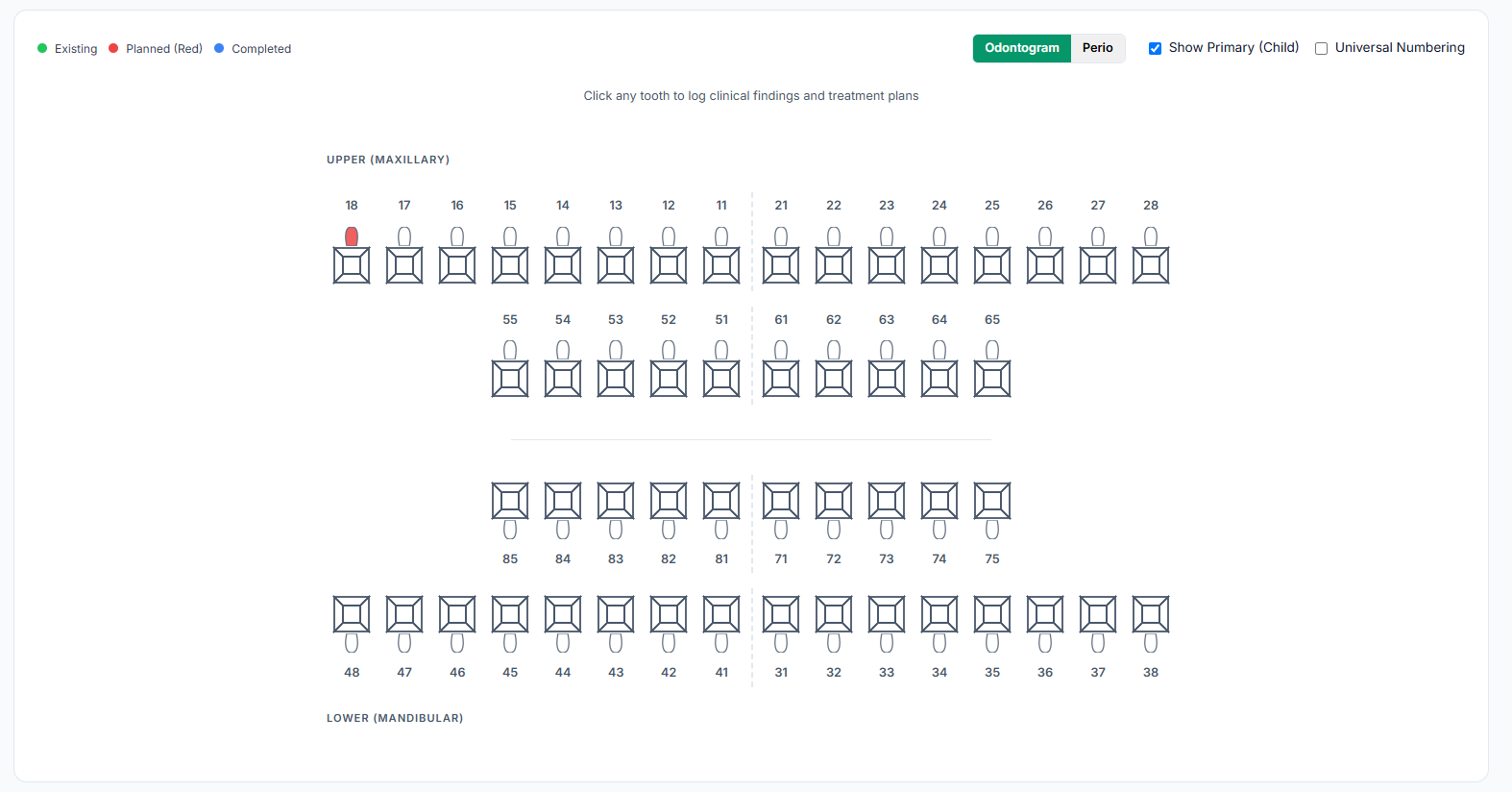 Interactive dental odontogram charting tool